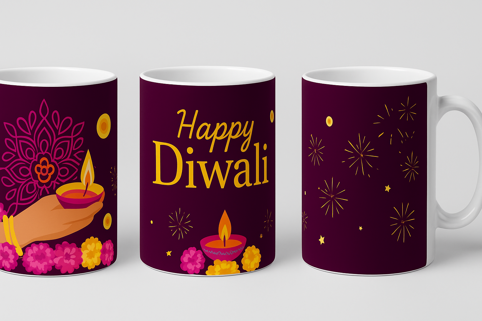 🪔 Happy Diwali Mug – Festive Deepavali Gift with Diyas, Fireworks &amp; Rangoli Design