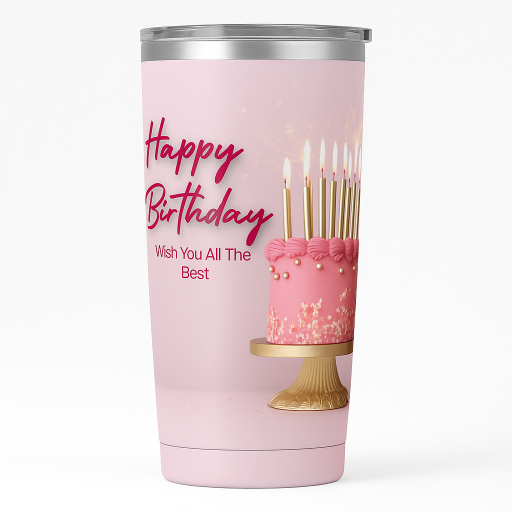 🎉 Happy Birthday Pink Celebration Tumbler – 20 oz