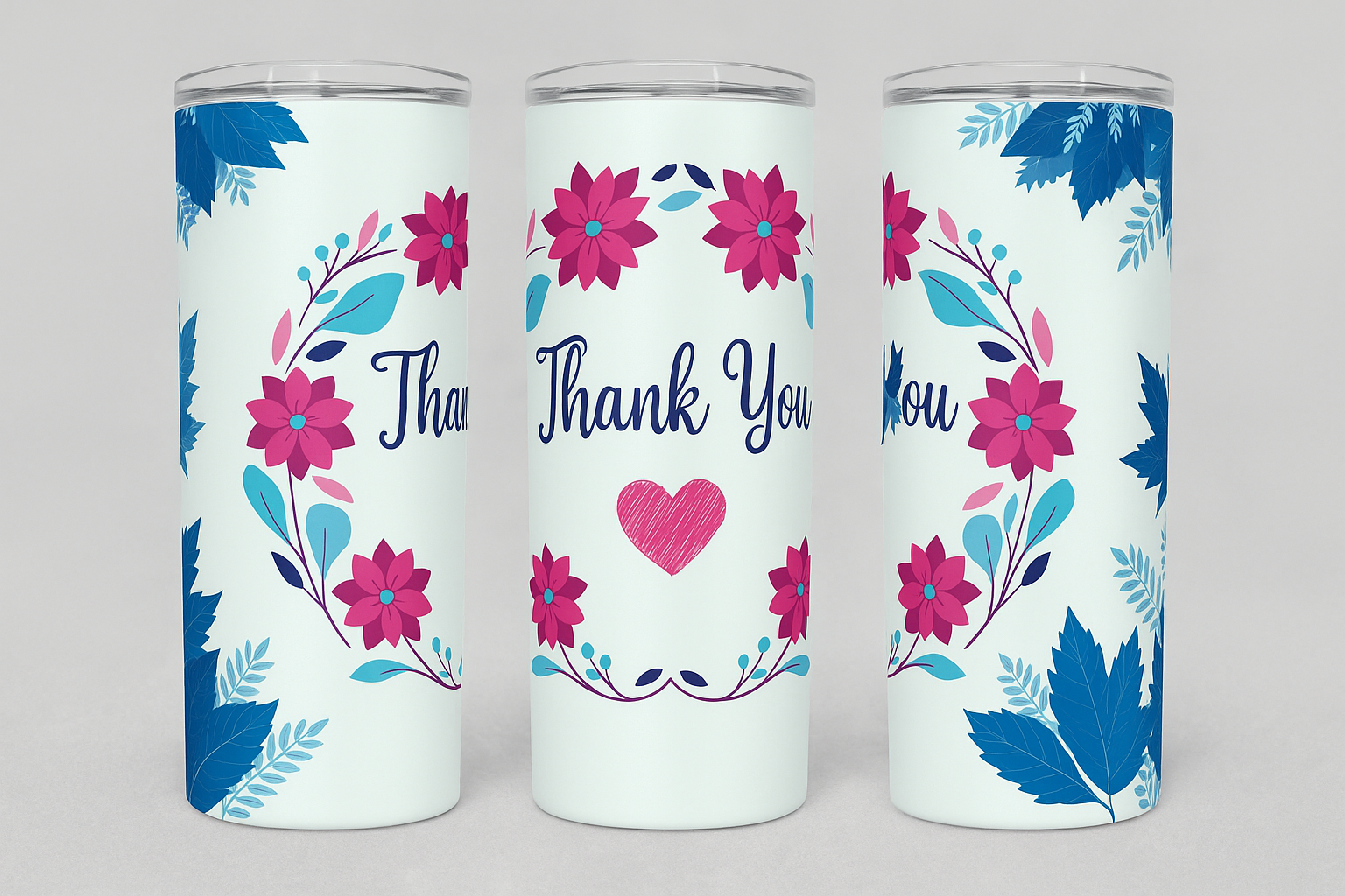 💐 20 oz “Thank You” Floral Tumblerwith Straw – Elegant Appreciation Gift