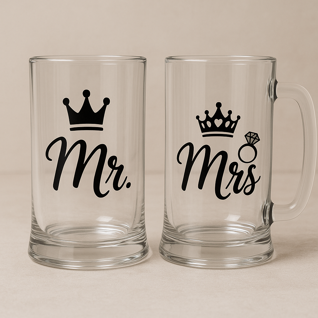 🖤 Mr. & Mrs. Black Beer Mug Set – Modern Anniversary and Wedding Gift