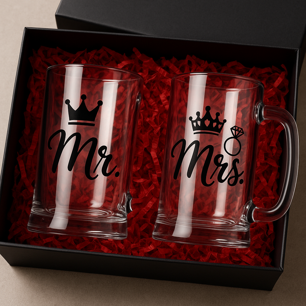🖤 Mr. & Mrs. Black Beer Mug Set – Modern Anniversary and Wedding Gift