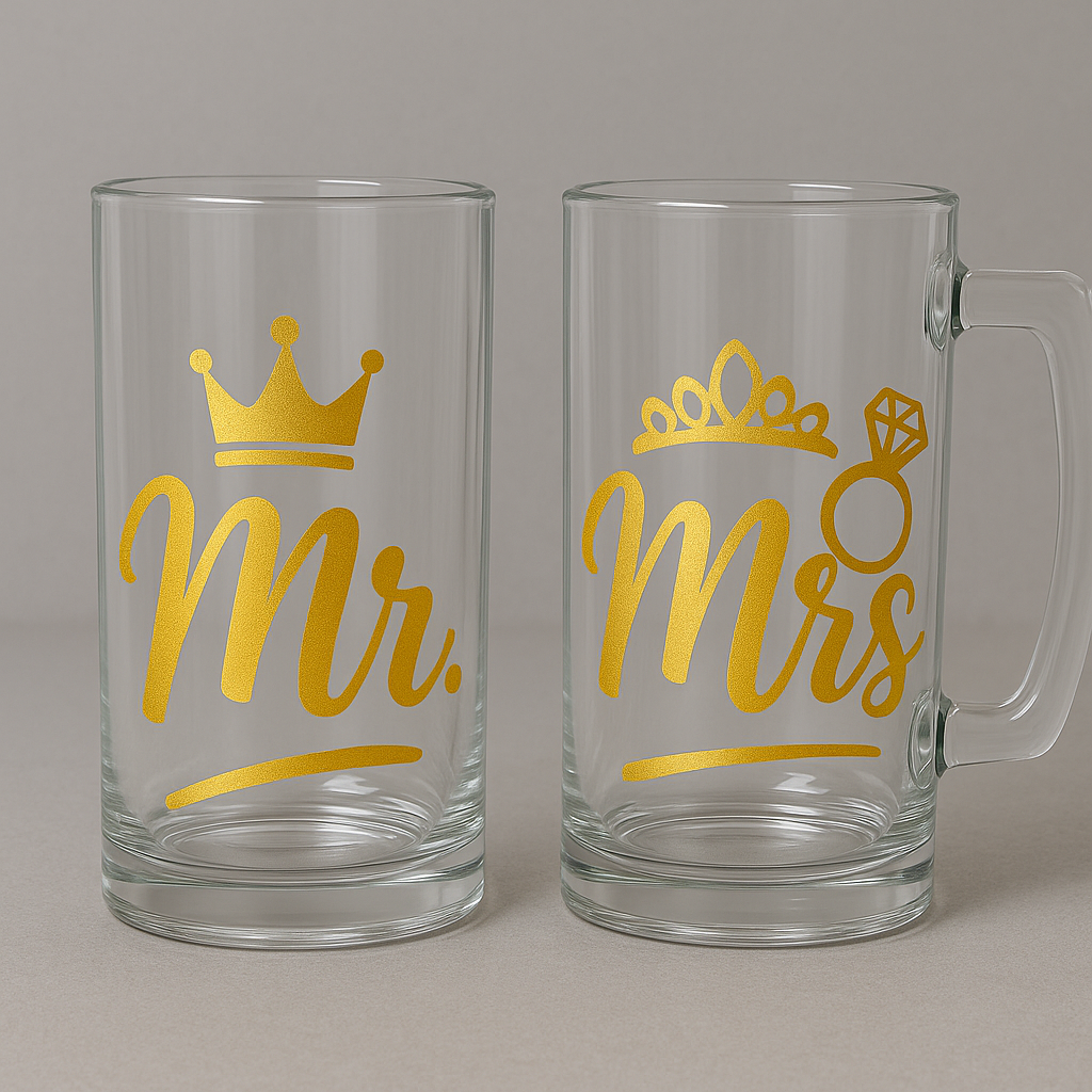 🥂 Mr. & Mrs. Gold Beer Mug Set – Anniversary and  Wedding Gift
