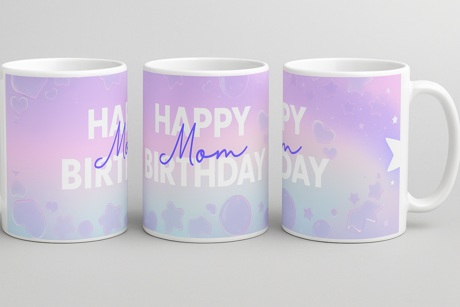 💖 Happy Birthday Mom Mug – Pastel Gradient Design – 11 oz Ceramic