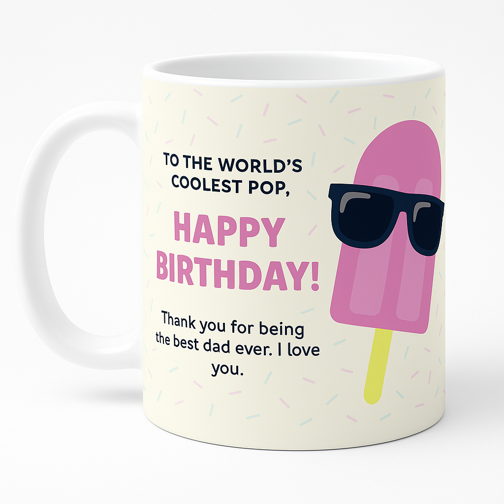 🍦 Coolest Pop Birthday Mug – 11oz Ceramic Gift for Dad
