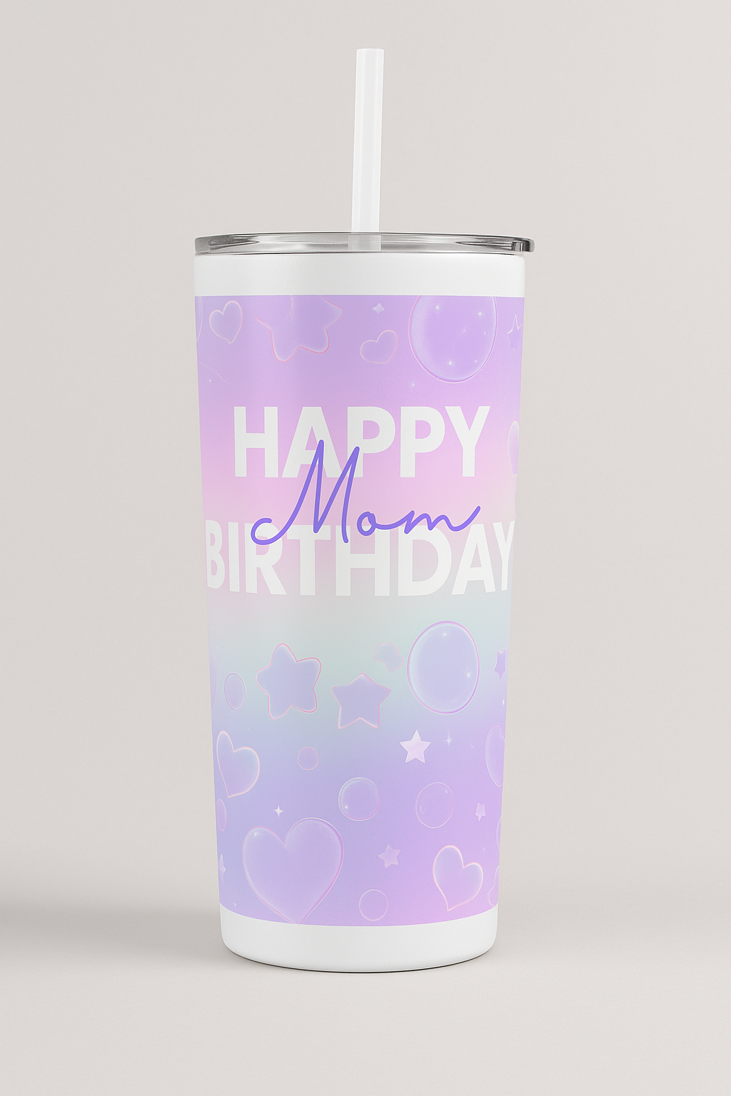 💐 Happy Birthday Mom Tumbler – 20 oz Stainless Steel – Pastel Gradient Design