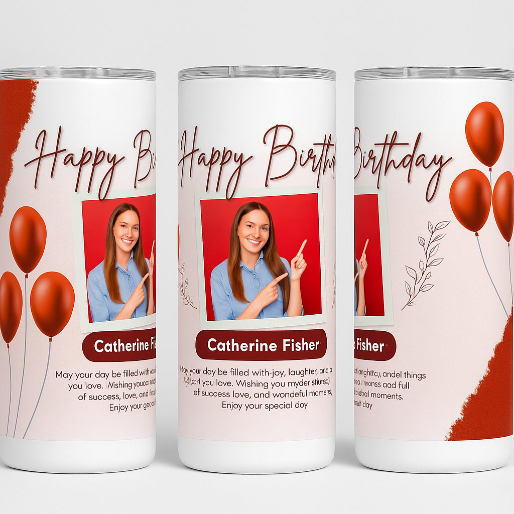🎉 Personalized Happy Birthday 20 oz Tumbler with Straw – Custom Photo & Name Gift 🎁