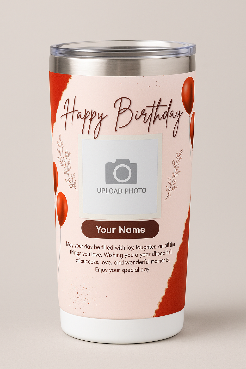 🎉 Personalized Happy Birthday 20 oz Tumbler with Straw – Custom Photo & Name Gift 🎁